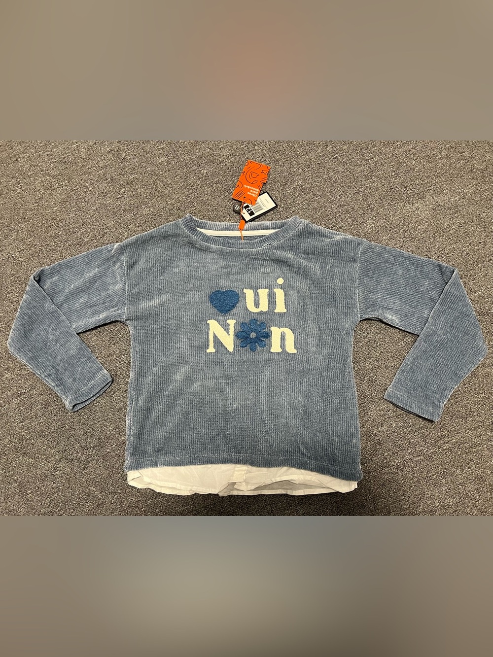 Girl’s Blue 'Oui Non' Knit Sweatshirt 12T